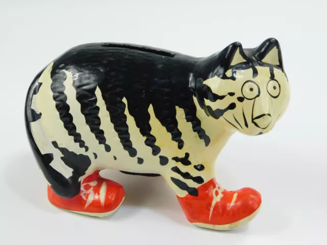 Vintage Kliban Style Ceramic Cat in Red Sneakers 6" Coin Piggy Bank Figurine
