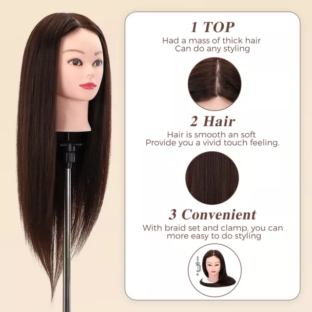 22 inch 100% Real Hair Training Head Hairdressing Cosmetology Mannequin Doll UK 2