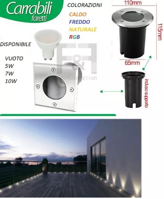 Faretto 7W 7 led incasso pavimento faro giardino bianco calpestabile IP65 CARRAB