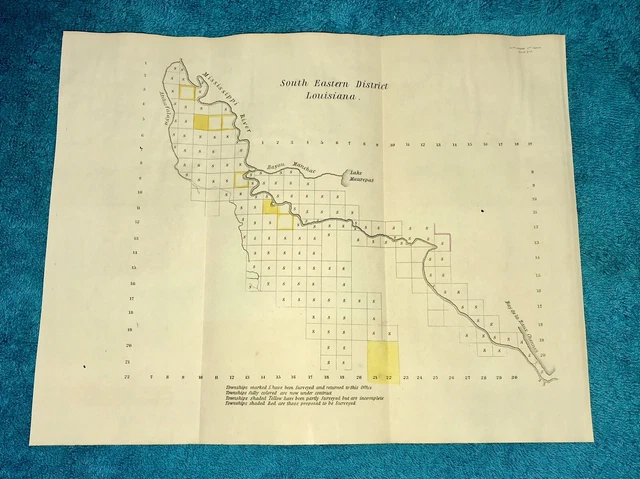Antique 1837 SOUTH EASTERN DISTRICT LOUISIANA MAP, Mississippi River, Bayou’s