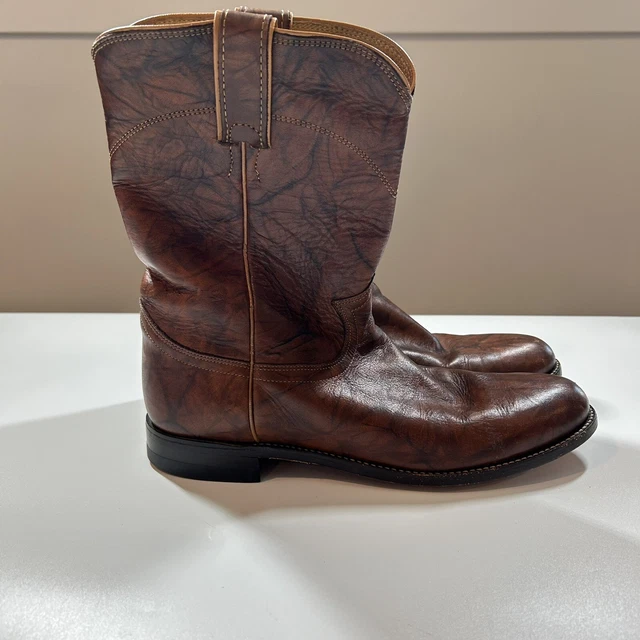 JUSTIN BOOTS MENS 10B 3163 Leather Tan Western Cowboy Riding Work Biker