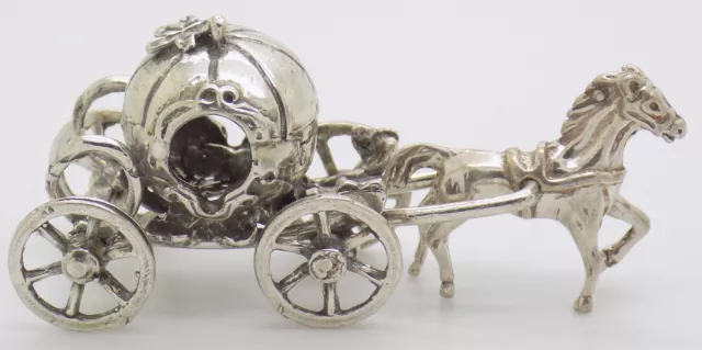 Vintage Italian Handmade Genuine Silver Princess Carriage w/t Horse Figurine