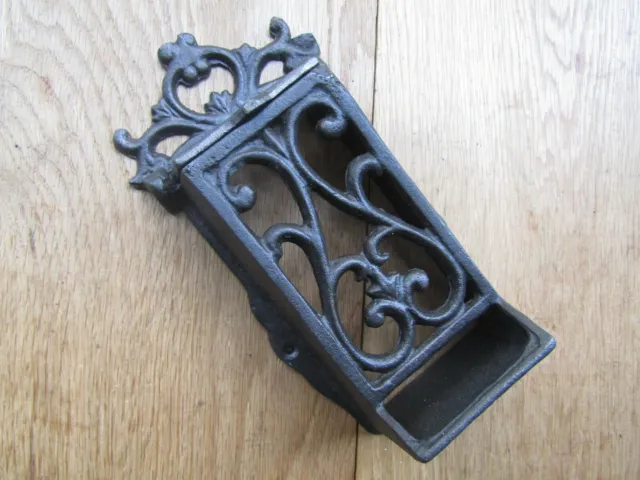 MATCHBOX HOLDER Rustic vintage old cast iron ornate match stick box fireside 2