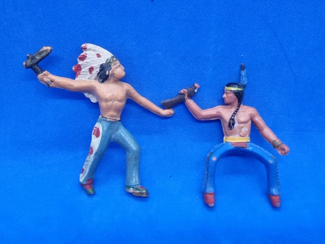 Lot De 4 Figurines Cowboys Et Indiens Starlux Vintage - Années 50-60 - Collection Petit Soldat