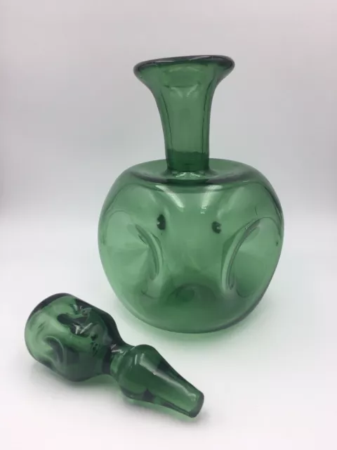 VTG Empoli Emerald Green Decanter with Large Dimples Italian Art Glass 3