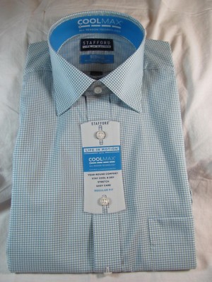 NWT STAFFORD COOLMAX STRETCH EASY CARE DRESS SHIRT REGULAR FIT Green Mini Check