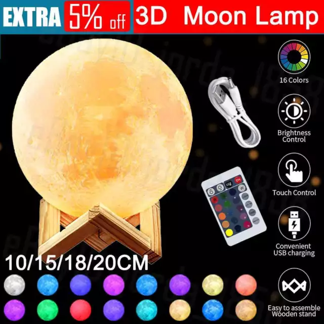 Dimmable 3D Magical Moon Lamp USB LED Night Light Moonlight Touch Sensor Lamp AU