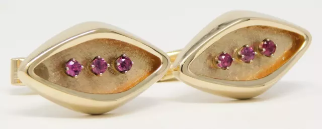 14 kt Yellow Gold Pair of Navette Shape Natural Ruby Cuff Links Cufflinks B4751