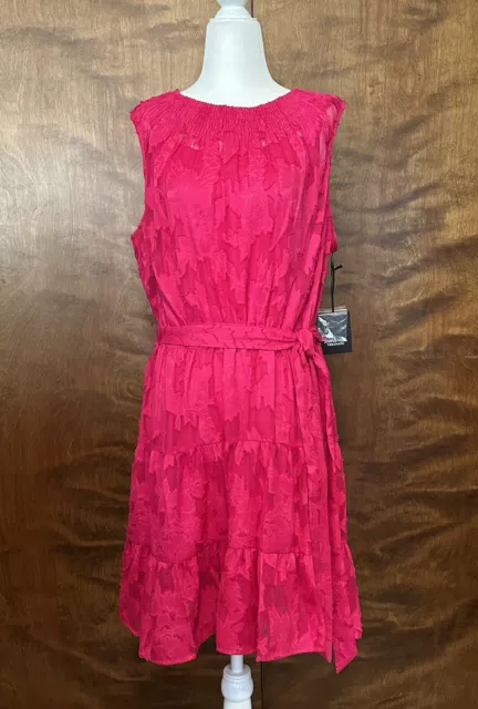 Simply Vera Wang Womens XL Pink Smocked Neck Sleeveless Fit & Flare Dress Lined