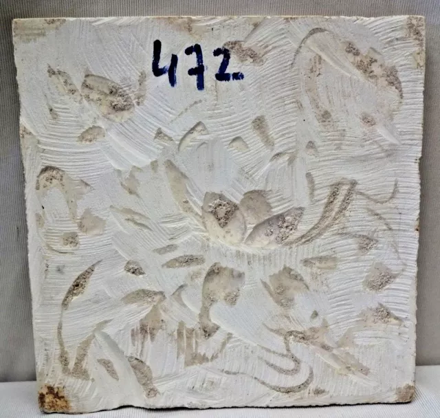 Majolica Tile Vintage Art Nouveau Ceramic Glazed Saji Japan Lotus Leaves Old#472 3