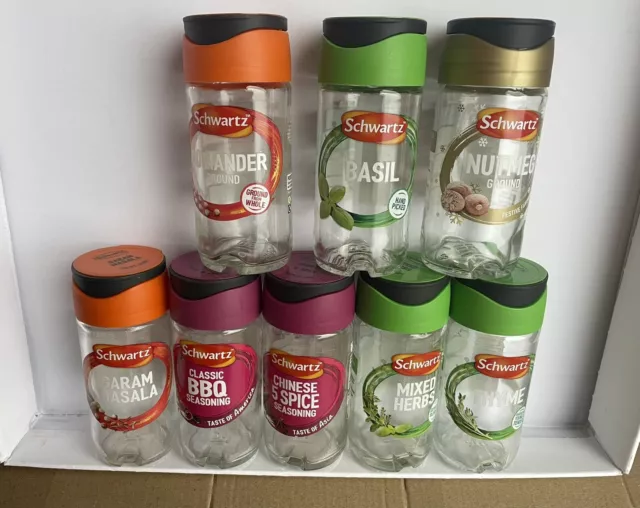 SPICE JARS 9 empty 4 x Schwartz 1 x Asda 4 x Stonemill 7.00 PicClick UK