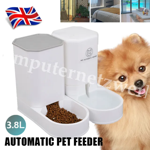 2PCS Automatic Pet Feeder Large Cat Dog Food Dispenser+Water Fountain Drink Bowl