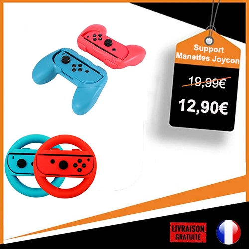 Pack Joy-Con Support Poignée Grip Manette Volant x2 pour Nintendo Switch Mario