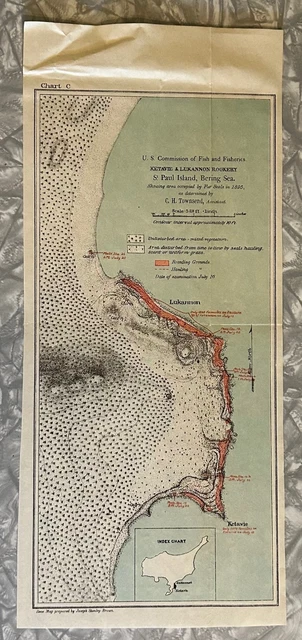 1895 Map Ketavie Lukannon Rookery Seals St Paul Island Bering Sea Alaska