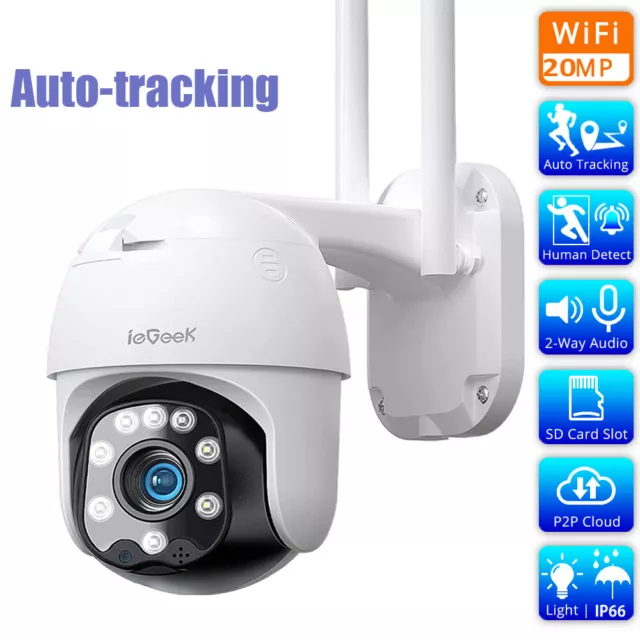 ieGeek 360° Auto Tracking Outdoor WiFi PTZ Security Camera Home IP CCTV SD Card