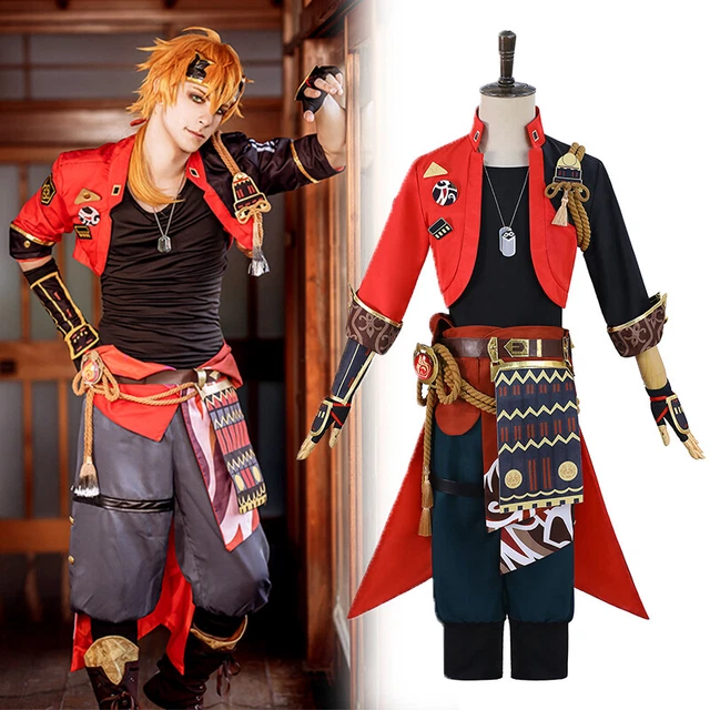 US Ship Genshin Impact Tohma Thoma Cosplay Costume Red Uniform Outfit Size XXL