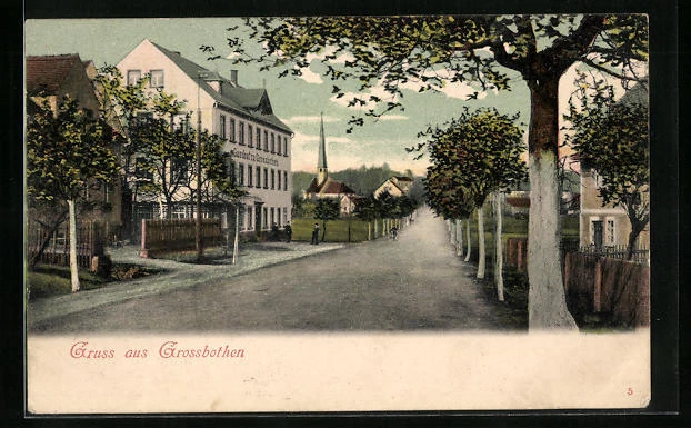 AK Grossbothen, Straßenpartie mit Gasthof zu Grossbothen