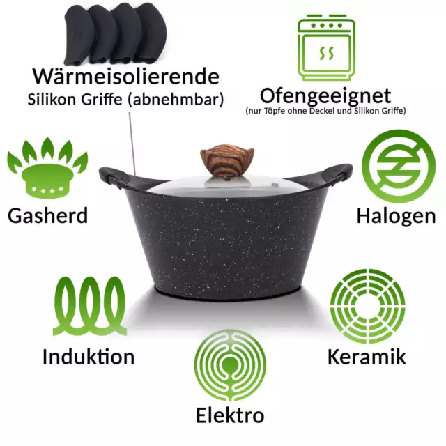 Topfset Induktion Pfannen-Set Kochtöpfe Aluguss Töpfe Antihaft Nero-Black #3022 3