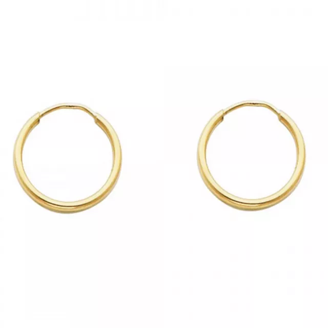 14k Yellow Gold Plain Polished Endless Small Hoop Earrings 1.5 mm Aretes de Oro