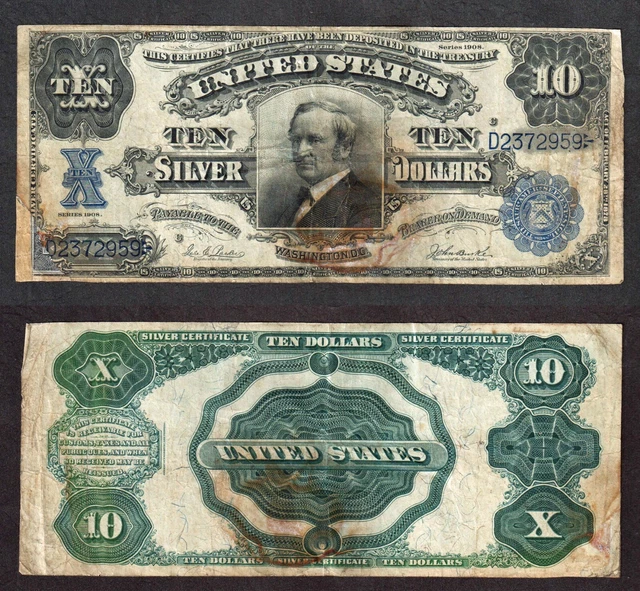 $10 1908 Silver Cert, Fr. 304  Tombstone Hendricks Very Fine