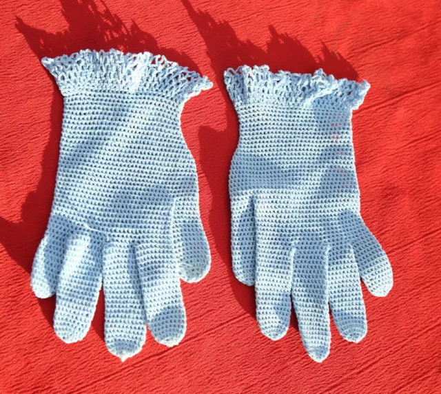 Par De Guantes Gancho Vintage Azul Lavanda Nuevo