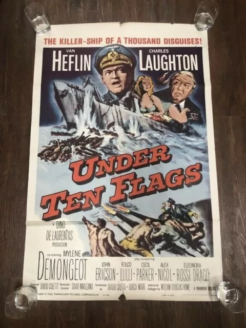 1960 Under Ten Flags Movie Poster Van Heflin Charles Laughton Liam Redmond 27x41