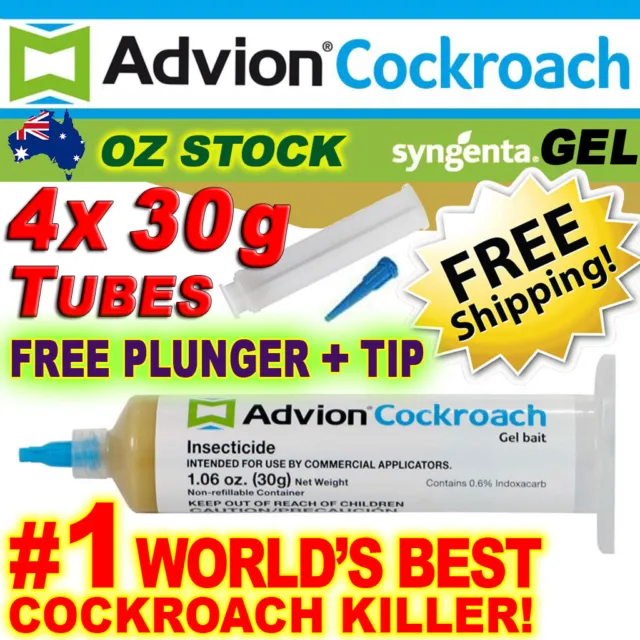 Genuine Advion Cockroach Gel Syngenta 4x 30g German Roach Bait FREE Plunger/Tip