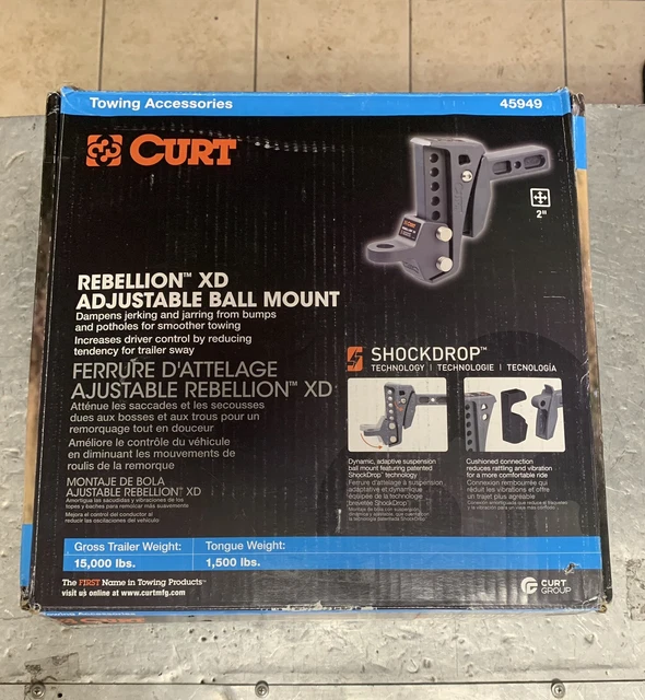 New CURT 45949 Rebellion XD Adjustable Cushion Hitch Ball Mount 15k lbs