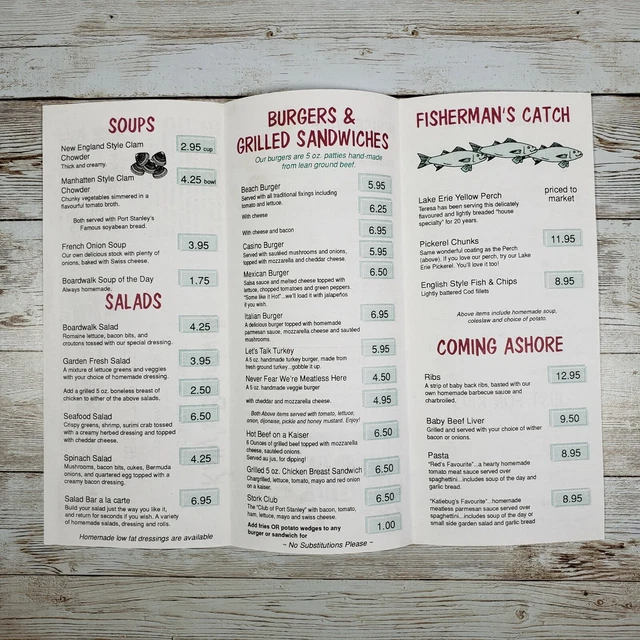 Kelly’s Boardwalk Dinner Menu William St Port Stanley Ontario Defunct Restaurant 4