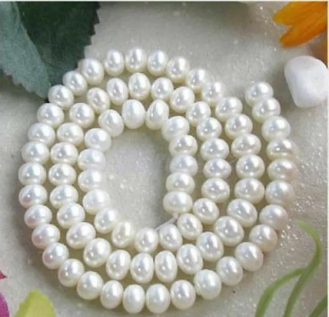 Genuine 7-8mm Natural White Freshwater Cultured Pearl Loose Beads 15 Inches