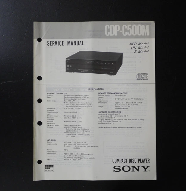 Operation Manual + maintenance manual Sony CDP 3100 / CDS - 1 Édition