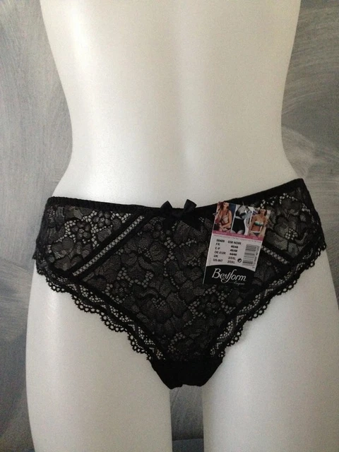 String Femme Aimée L - Modèle 'Joie', Taille 46, Noir Dentelle - Neuf Avec étiquettes
