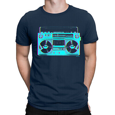 Mens 80s GHETTO BLASTER T-Shirt Organic Retro Boombox Hip Hop Music Cassette Tee