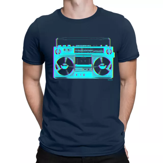 Mens 80s GHETTO BLASTER T-Shirt Organic Retro Boombox Hip Hop Music Cassette Tee