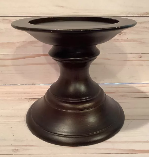 Pottery Barn Turned Wood Pillar Candle Holder Espresso Brown