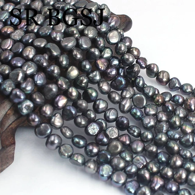 5-6mm Freeform Freshwater Cultured Black Pearl Jewelry DIY Beads Strand 14"