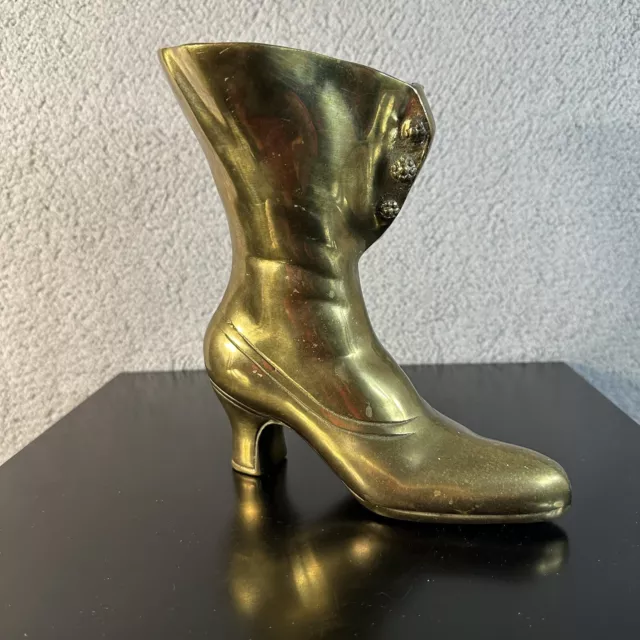 Leonard Silver Co Solid Brass Colection Victorian Boot Shoe Figurine Vase Korea