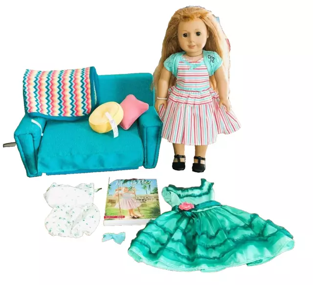 American Girl 2015 18" Doll Mary Ellen Larkin, Sofa Bed & Extras, GUC