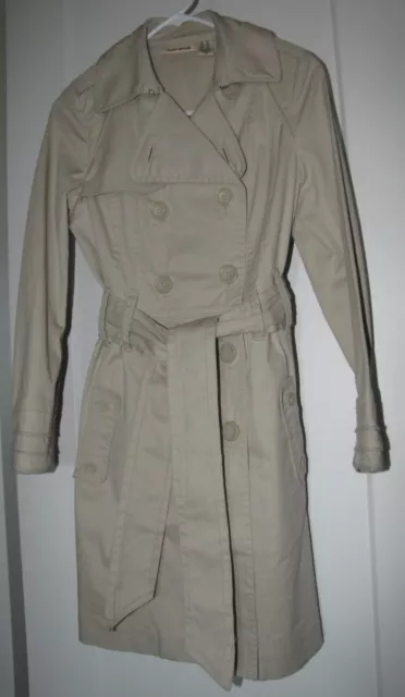 DKNY Khaki Trench Coat Womens XS Light Tan Double-breasted Mid-length Jacket