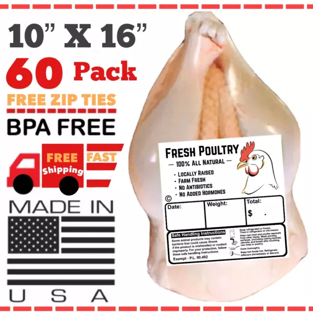 48 Pack of 4.5x13 Quail/Poultry Shrink Bags Chicken Freezer
