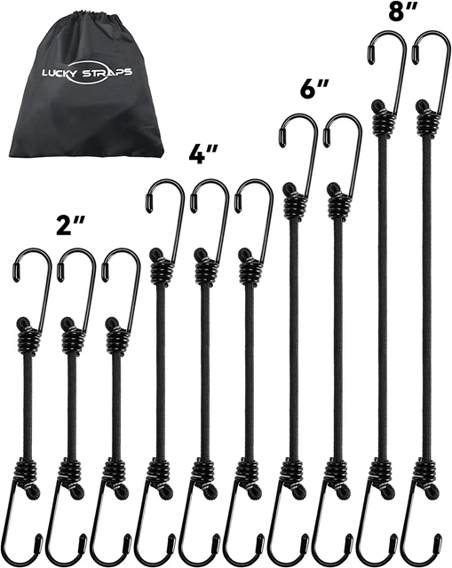Assorted Mini Bungee Cords with UV Protection & Steel Hooks (10 Pcs)