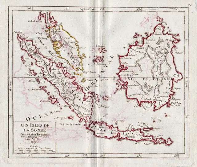 East Indies Borneo Sumatra Java Indonesia Map Card Robert de Vaugondy 17