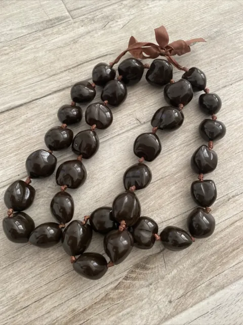 Hawaiian Chicolate Brown Kukui Nut Lei Necklace 40”  Long