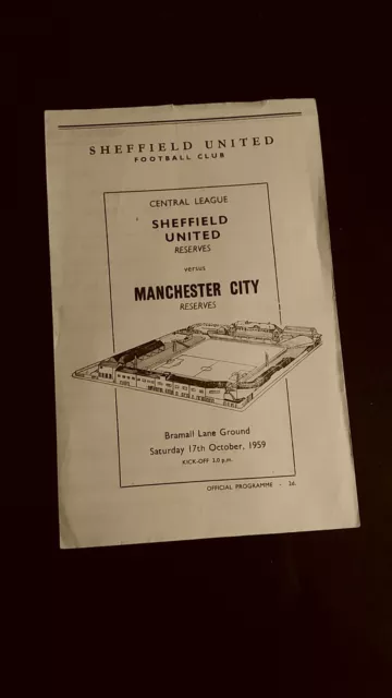 SHEFFIELD UNITED   Reserves v   MANCHESTER CITY  Reserves  1959/1960 Excellent