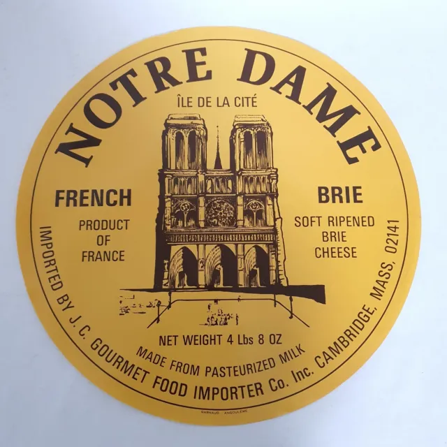 Ancienne Étiquette Géante D 34 cm Fromage Brie Notre Dame Île De La Cité Vintage