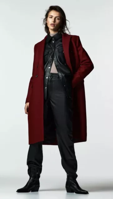 Cappotto Manteco Rosso Rossastro Misto Lana Zara Nuovo Con Etichette Taglia L 8715/744 2