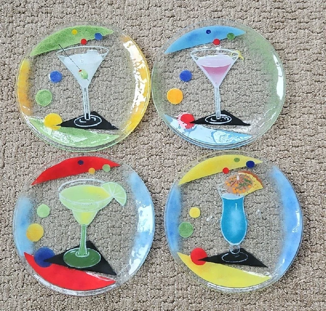 (4) Fused 8" Art Glass Cocktail Plates William McGrath Inkogneto Fusion Signed