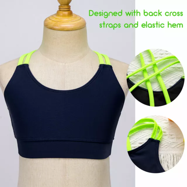 Kids Girls Crop Top Sleeveless Slant Shoulder Stretchy Vest Training Sport Bra 3
