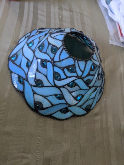 Tiffany Style Aqua Blue Stained Glass With blue beads Lamp Shade  Partylight