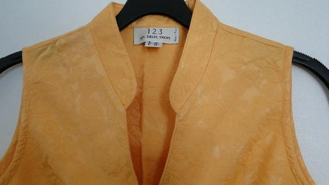 Blouse Sans Manches Esprit Femme - Taille 38 - Blanc/vert/jaune - Coupe Trapèze